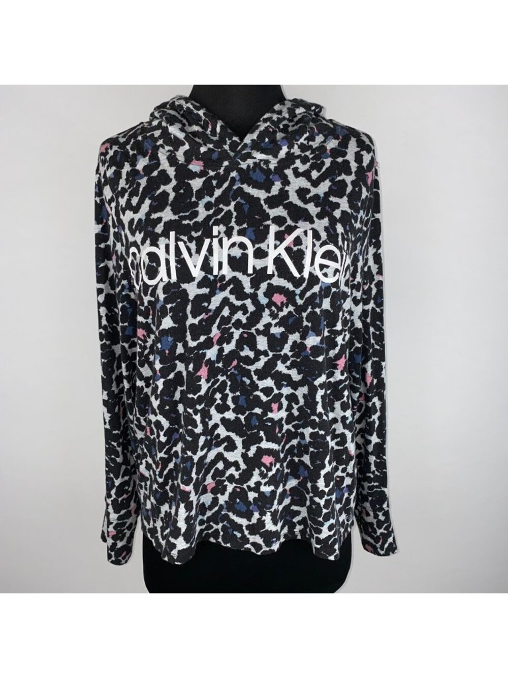 Calvin Klein Hoodie Womens S Leopard Animal Print Graphic Casual Lounge Comfy